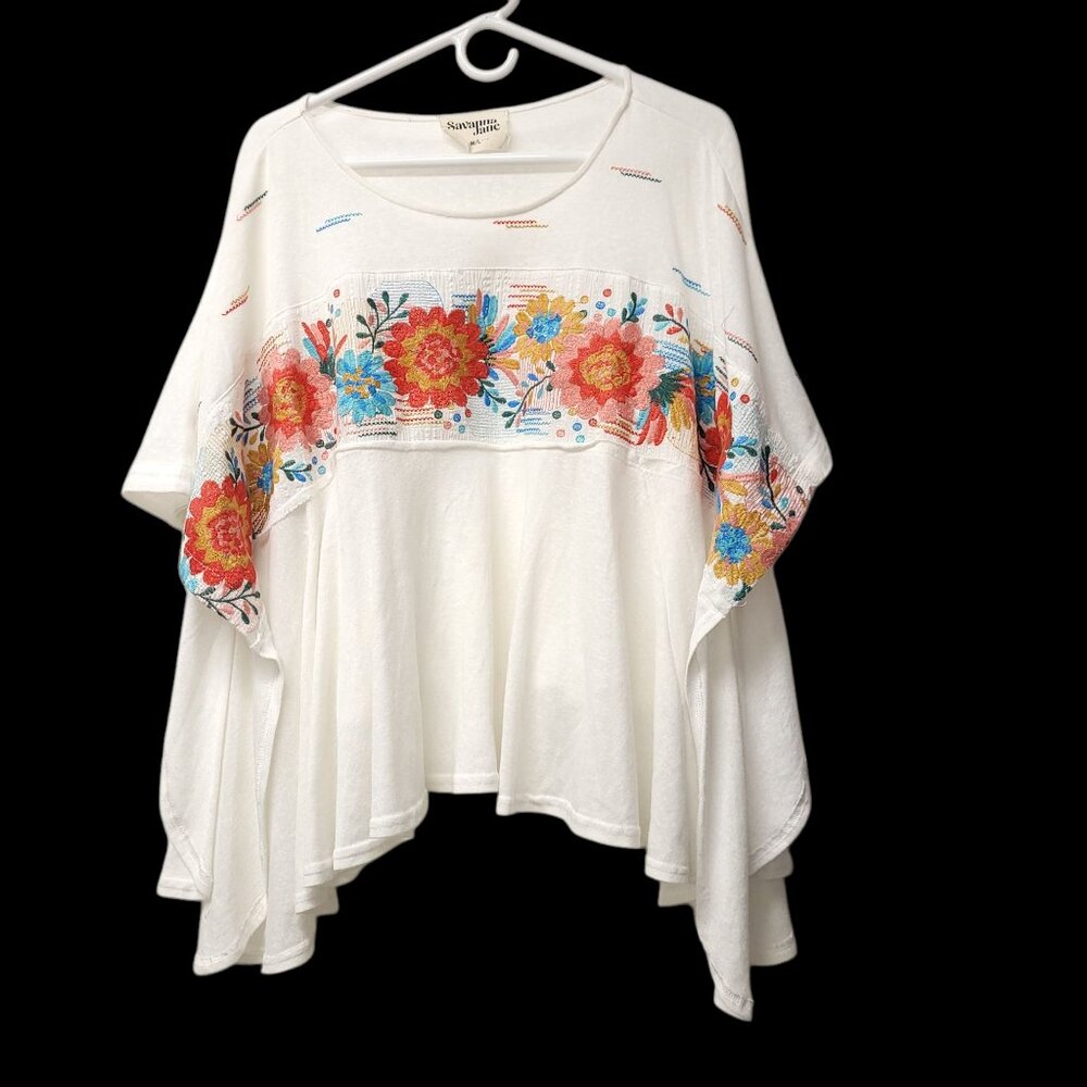 Savanna Jane Southwestern Tansy Floral Embroidered Poncho Top Size M/L Boho